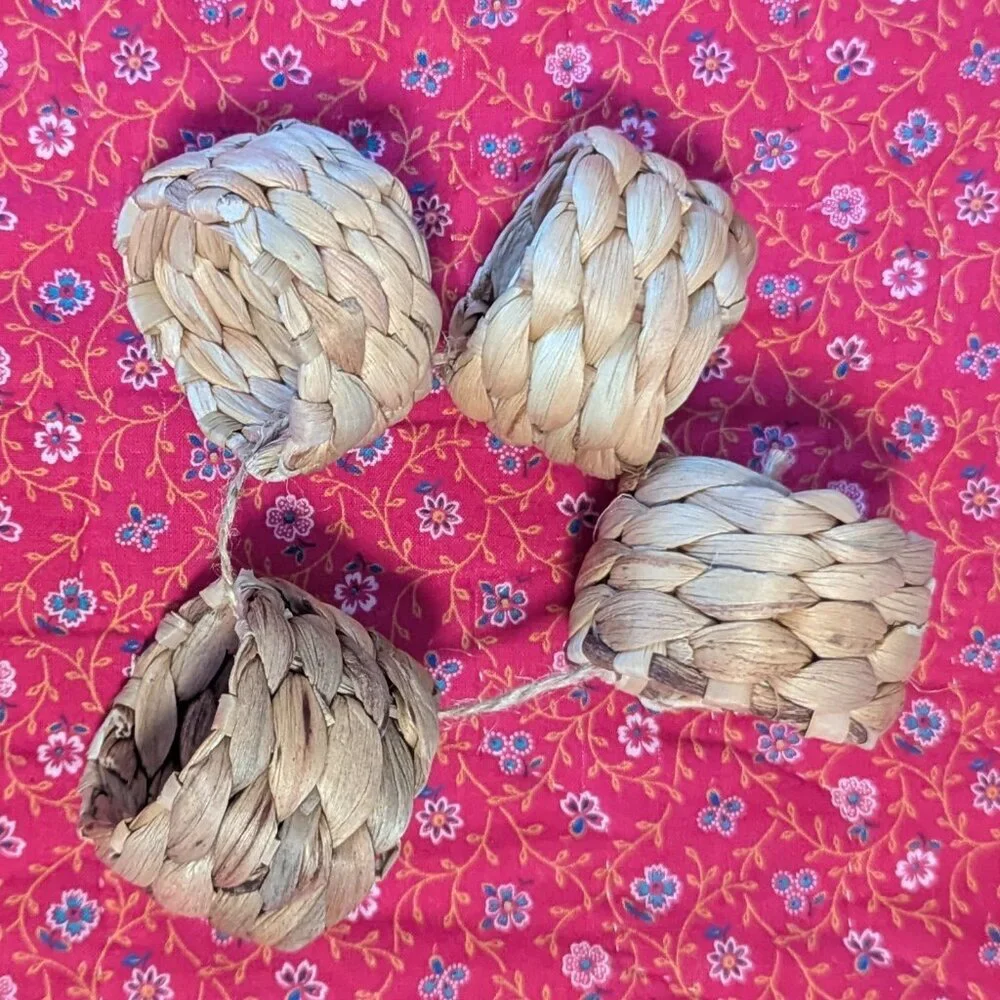 Wicker Weave Napkin Rings 4 Ct Woven Water Hyacinth Seagrass Reed‎ Raffia Boho